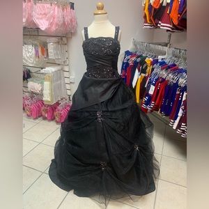 Childs Size 10 Black Tiffany Designs Long Beaded Ballgown Formal Pageant Dress